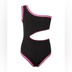 New - PQ Swim Girls' Rainbow Embroidered Cutout One Piece Swimsuit